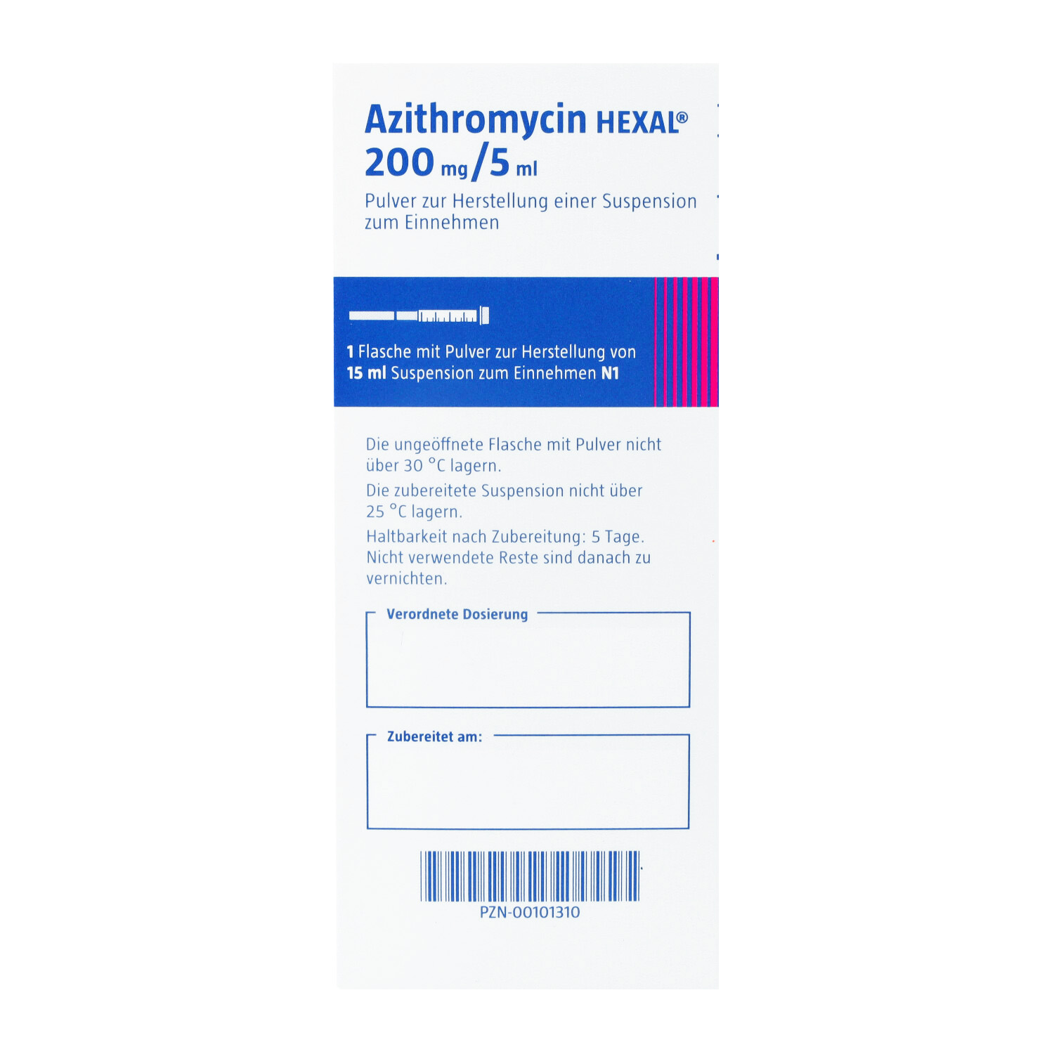 AZITHROMYCIN HEXAL 200mg/5ml Plv.z.Susp.-Herst.
