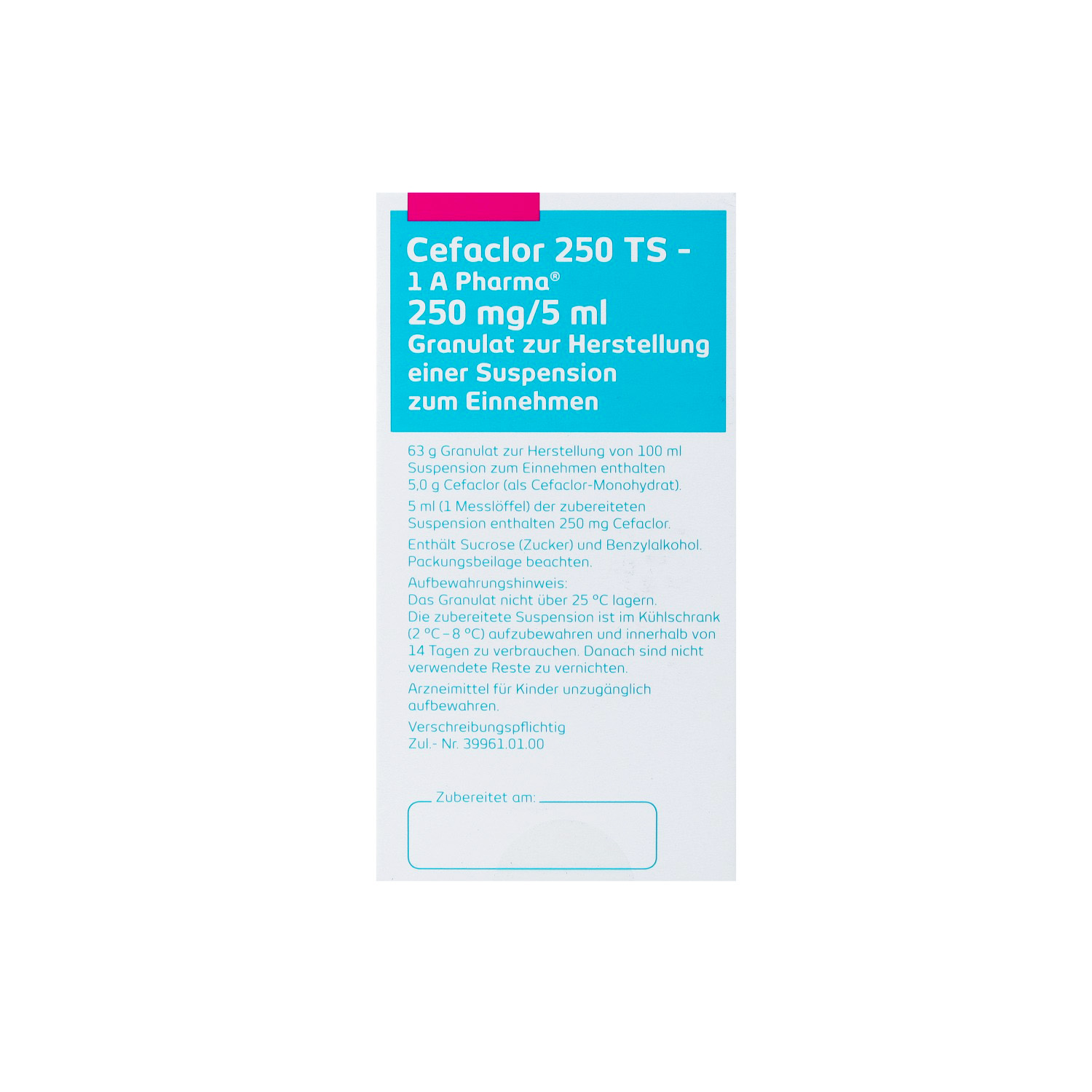 CEFACLOR 250 TS-1A Pharma Gran.z.Susp.-Herstell.