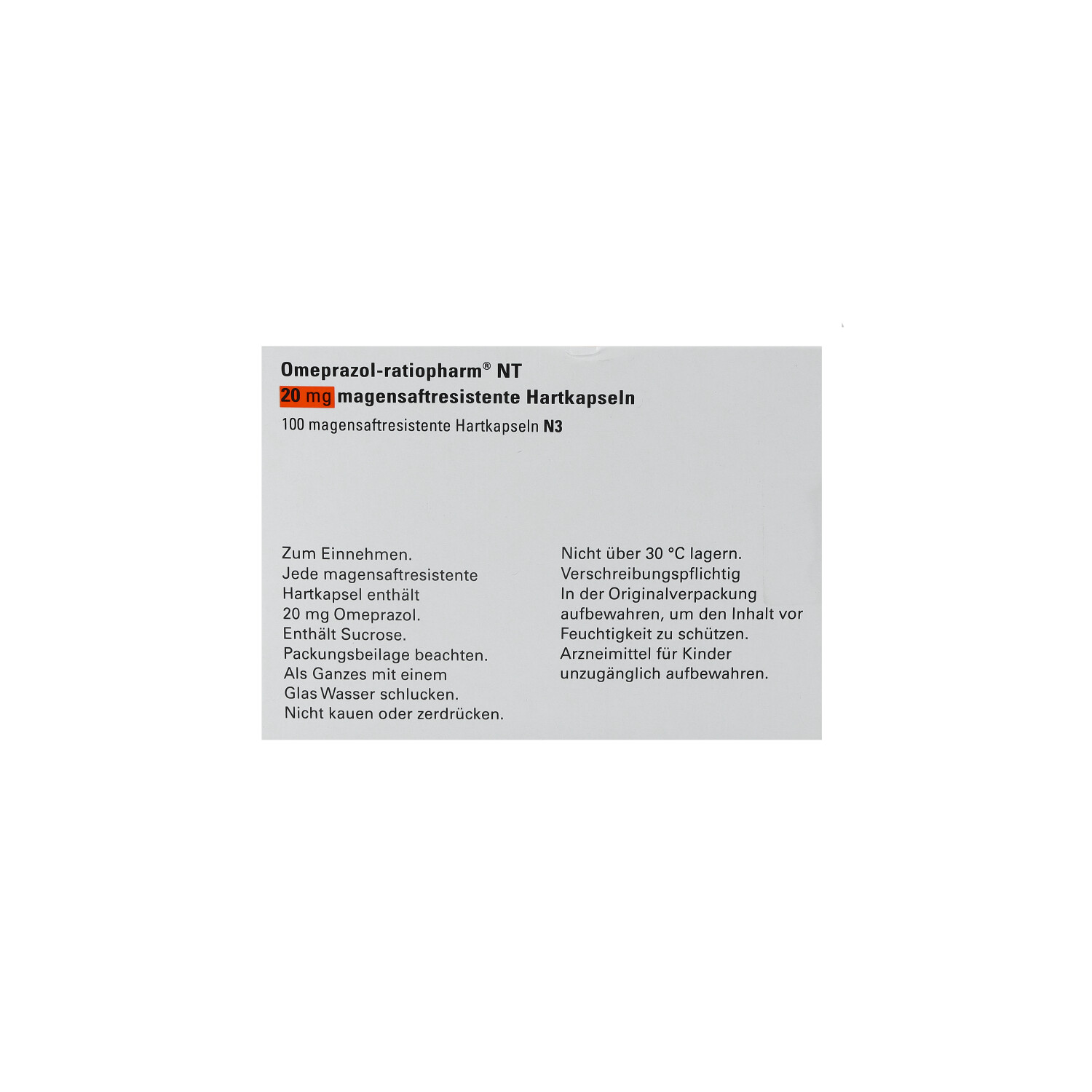 OMEPRAZOL-ratiopharm NT 20 mg magensaftr.Hartkaps.