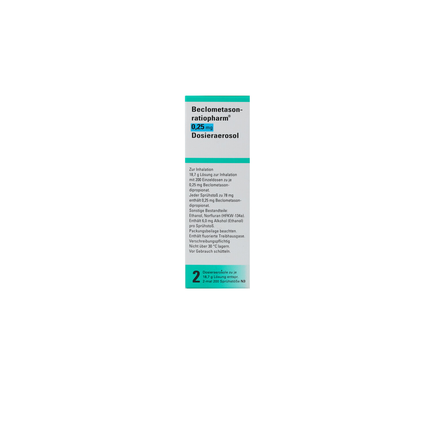 BECLOMETASON-ratiopharm 0,25mg Dosieraer.2x200 Hub