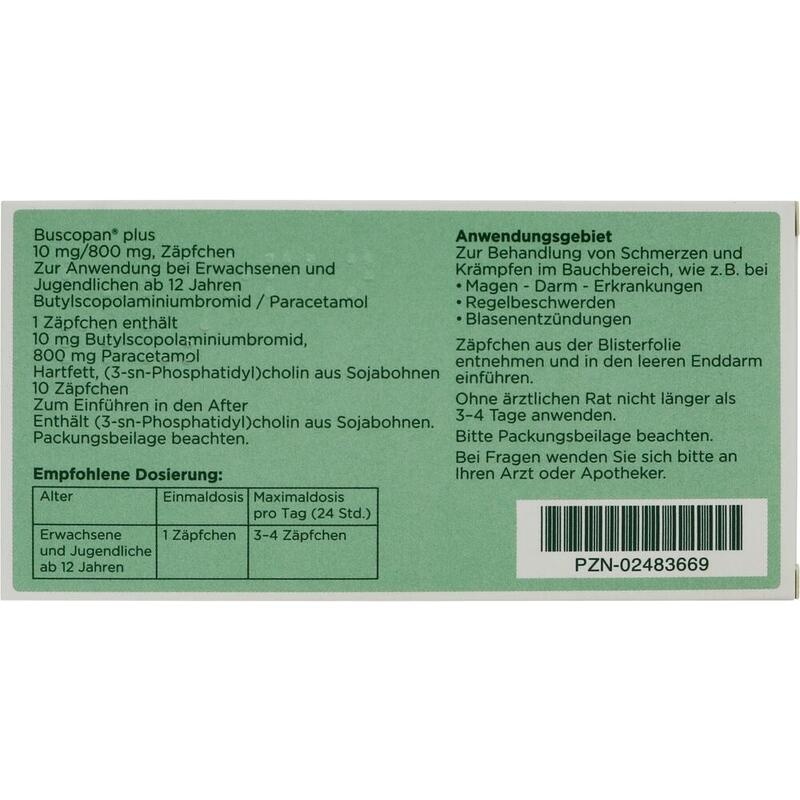 BUSCOPAN plus 10 mg/800 mg Suppositorien