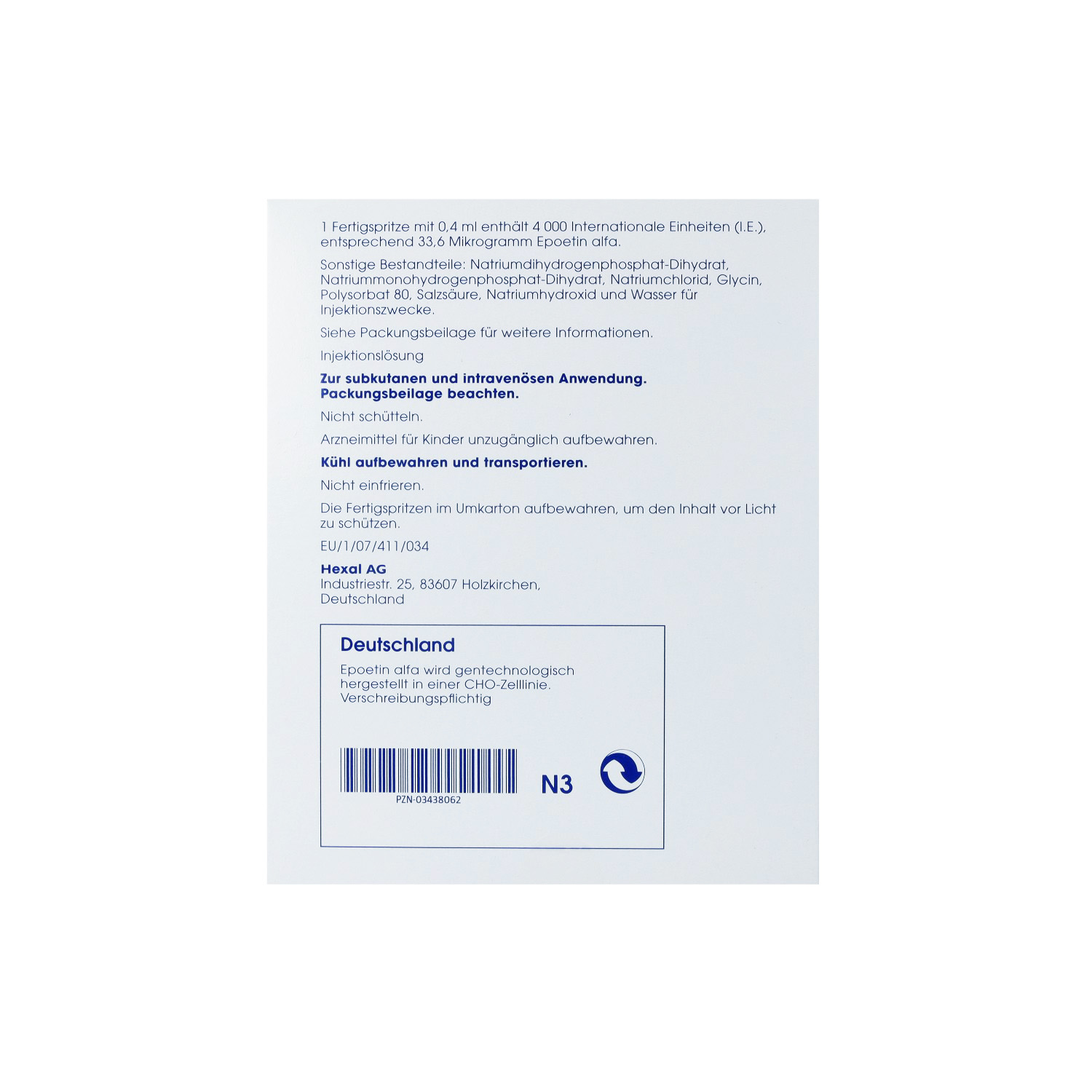 EPOETIN alfa HEXAL 4.000 I.E./0,4ml Inj.-L.F.Sp.