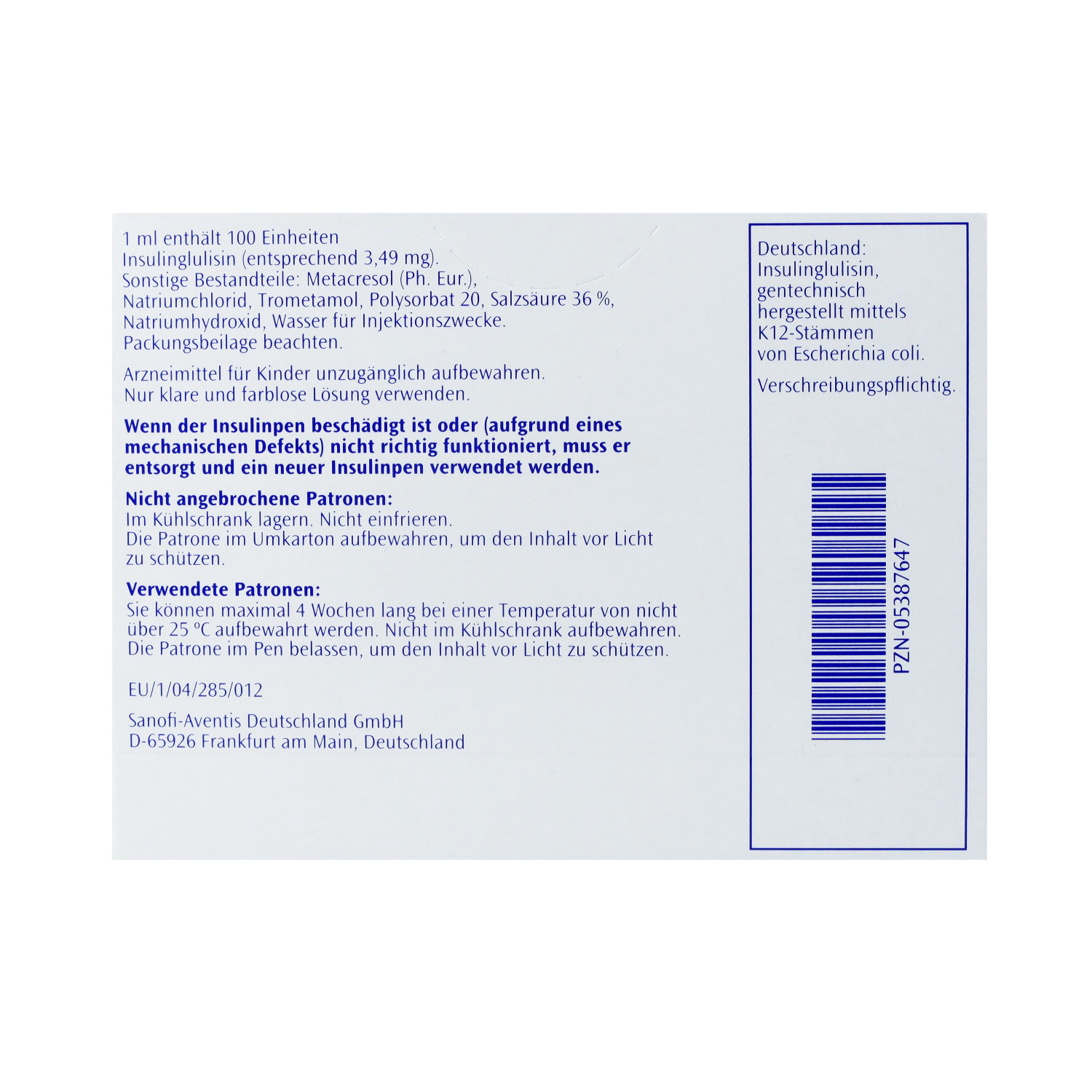 APIDRA 100 E/ml Inj.-Lsg.i.e.Patrone