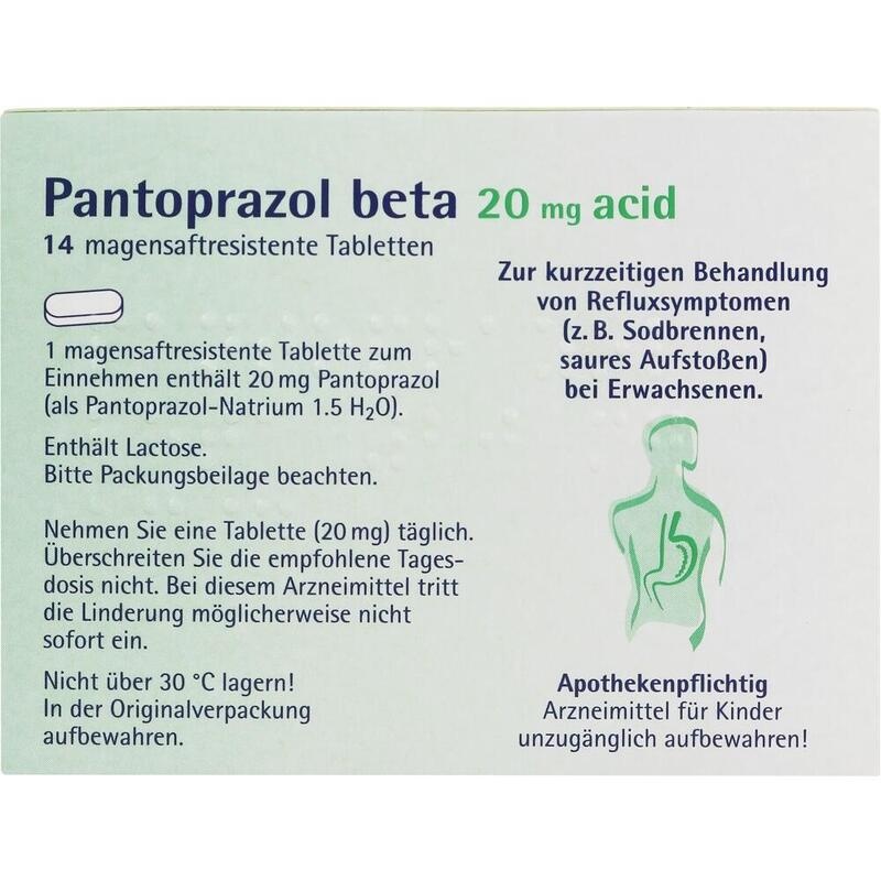 PANTOPRAZOL beta 20 mg acid magensaftres.Tabletten