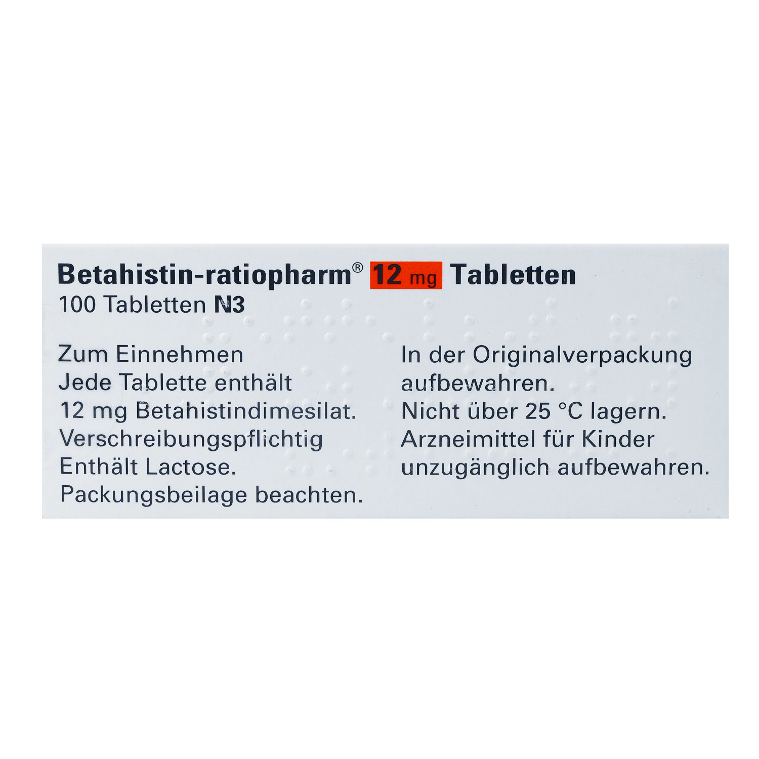 BETAHISTIN-ratiopharm 12 mg Tabletten