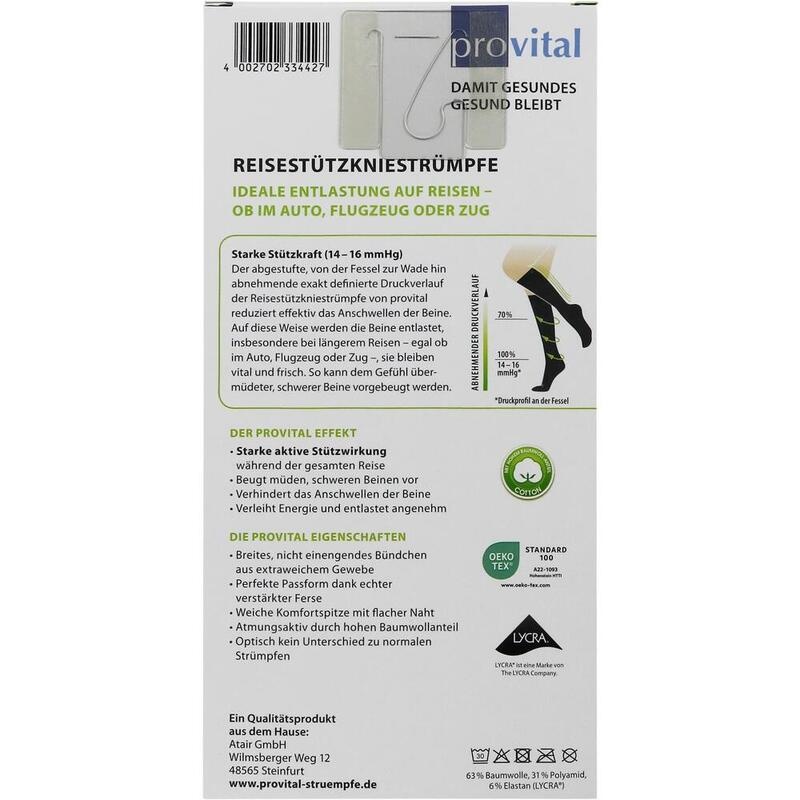 PROVITAL Reisekniestrümpfe Gr.39-42 schwar.Baumw.