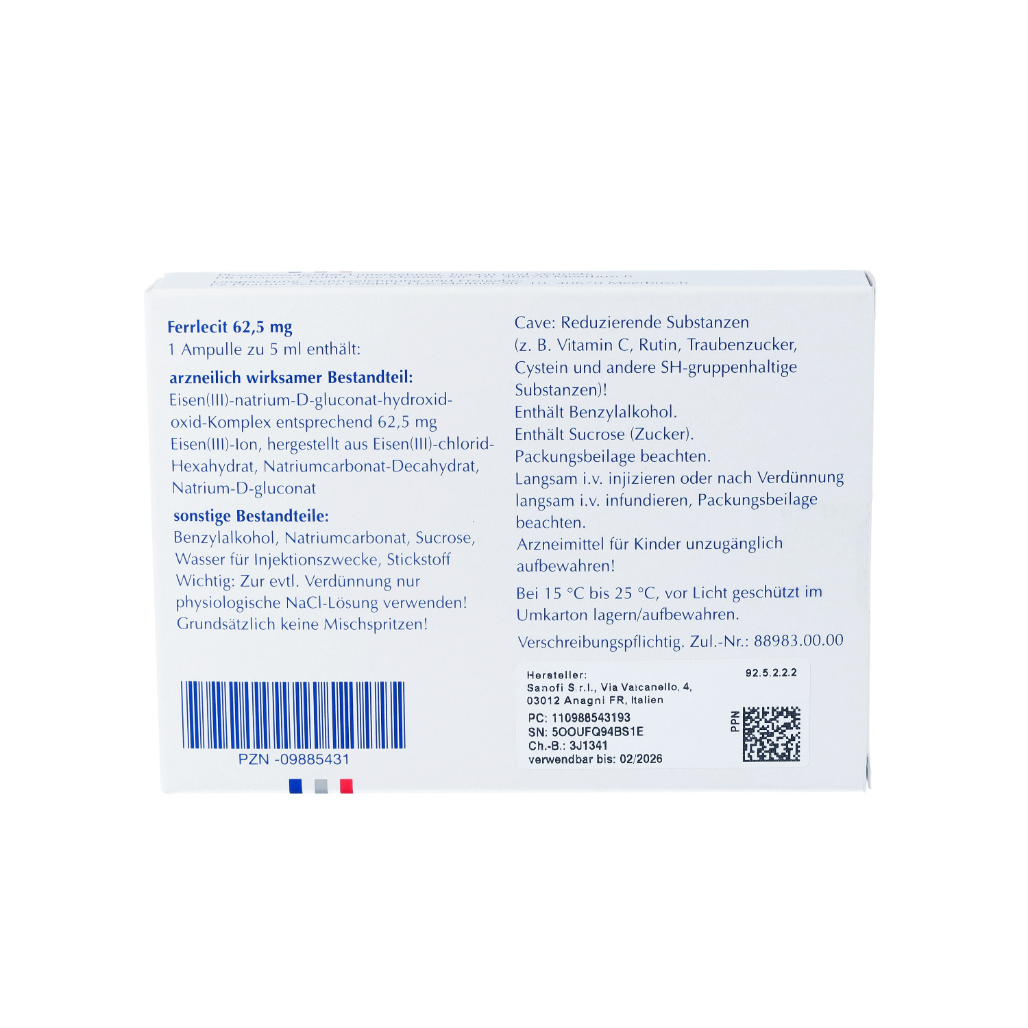 FERRLECIT 62,5 mg Inj.Lsg.bzw.Konz.Her.Inf.Lsg.Amp