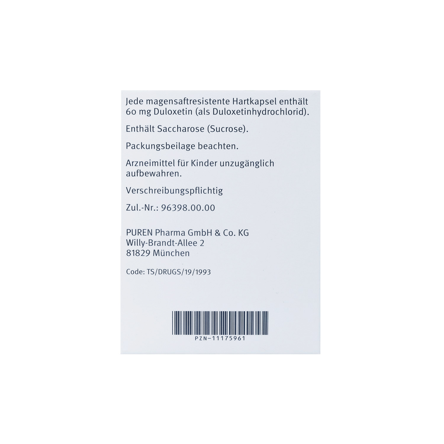 DULOXETIN PUREN 60 mg magensaftresist.Hartkapseln