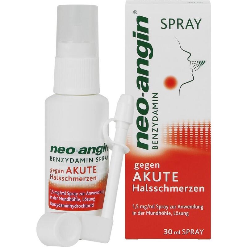 NEO-ANGIN Benzydamin Spray gegen akute Halsschmer.