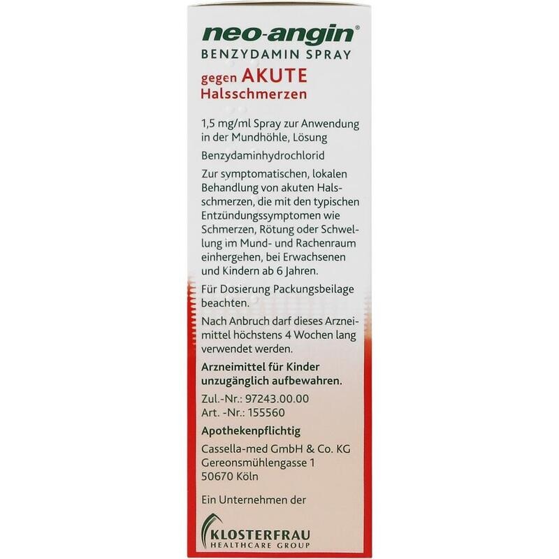 NEO-ANGIN Benzydamin Spray gegen akute Halsschmer.