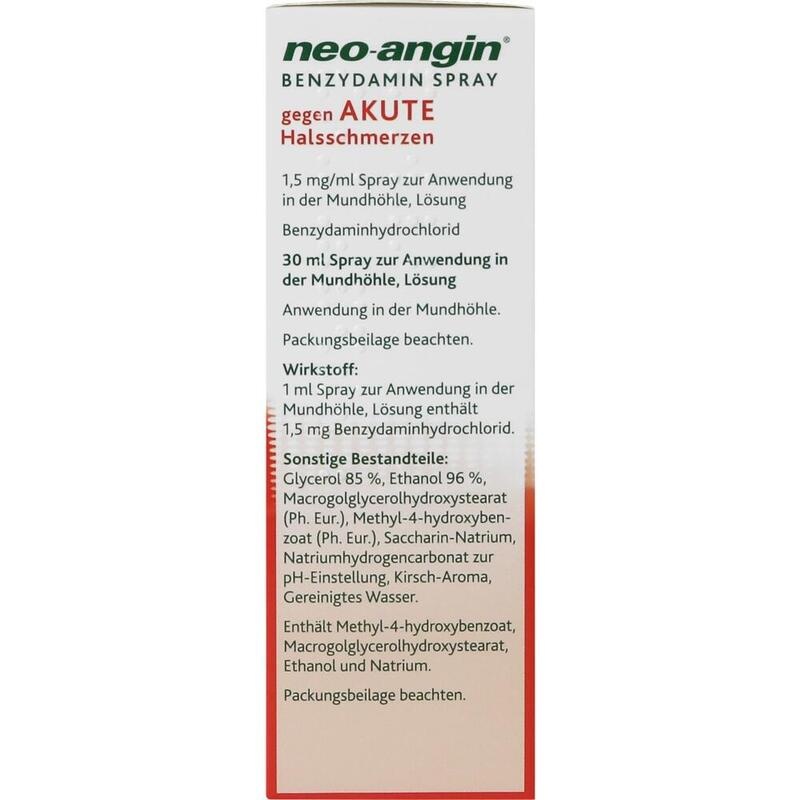 NEO-ANGIN Benzydamin Spray gegen akute Halsschmer.