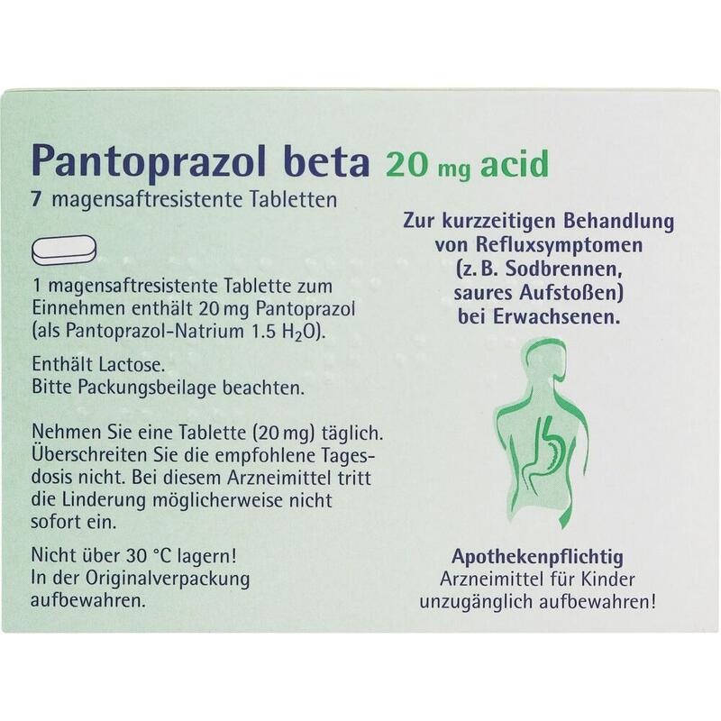 PANTOPRAZOL beta 20 mg acid magensaftres.Tabletten