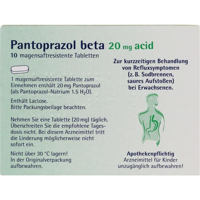 PANTOPRAZOL beta 20 mg acid magensaftres.Tabletten