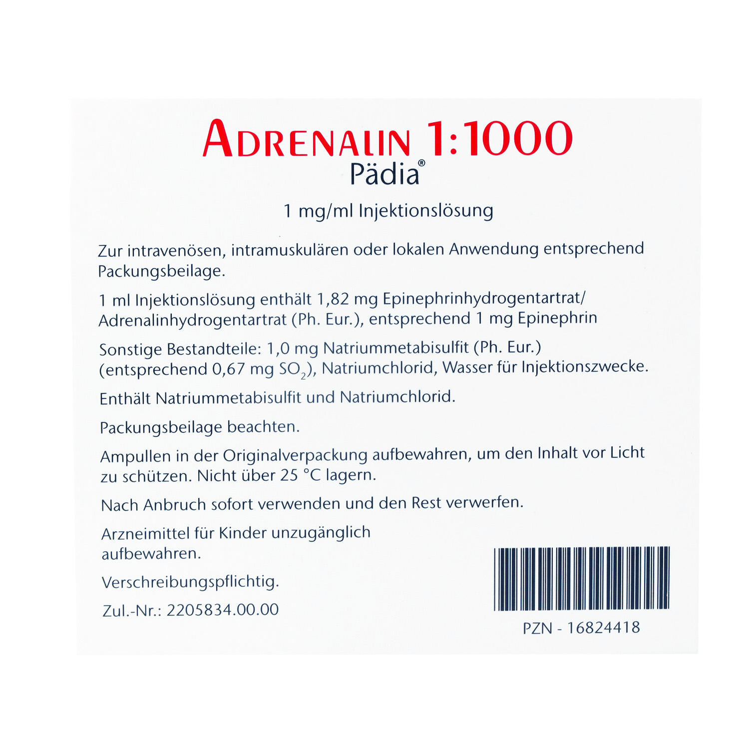 ADRENALIN 1:1.000 Pädia 1 mg/ml Injektionslsg.