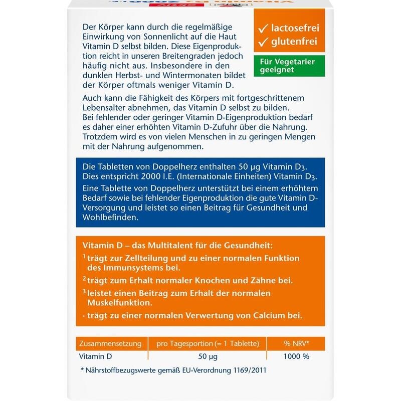 DOPPELHERZ Vitamin D3 2000 I.E. Tabletten