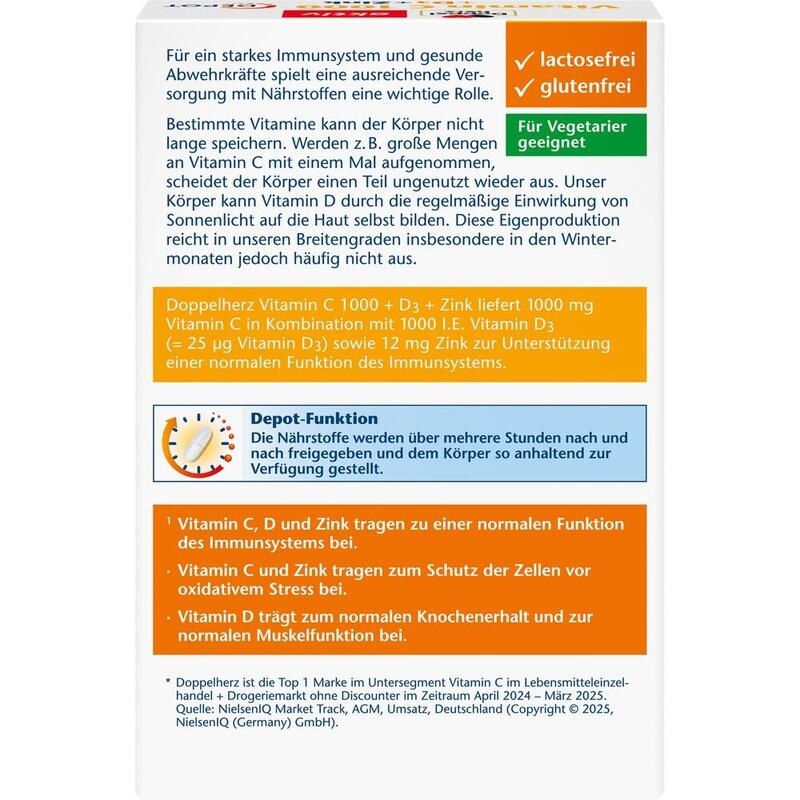 DOPPELHERZ Vitamin C 1000+D3+Zink Depot Tabletten