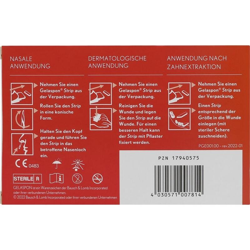 GELASPON Strip 1x1x4 cm Gelatineschwamm