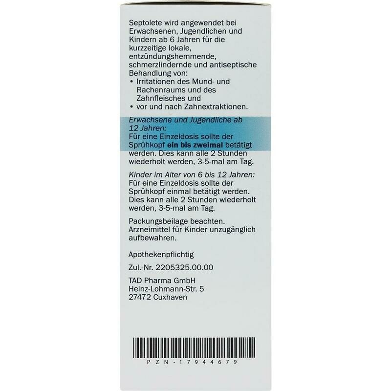 SEPTOLETE 1,5mg/ml + 5mg/ml Spr.z.Anw.i.d.Mundhö.